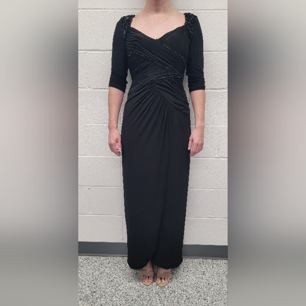 Adrianna Pappell Black Beaded Ruched Gown Size 4